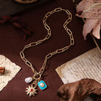 Star Sun Gold Blue Pearl Enamel Anti Tarnish Link Chain Necklace Bulk