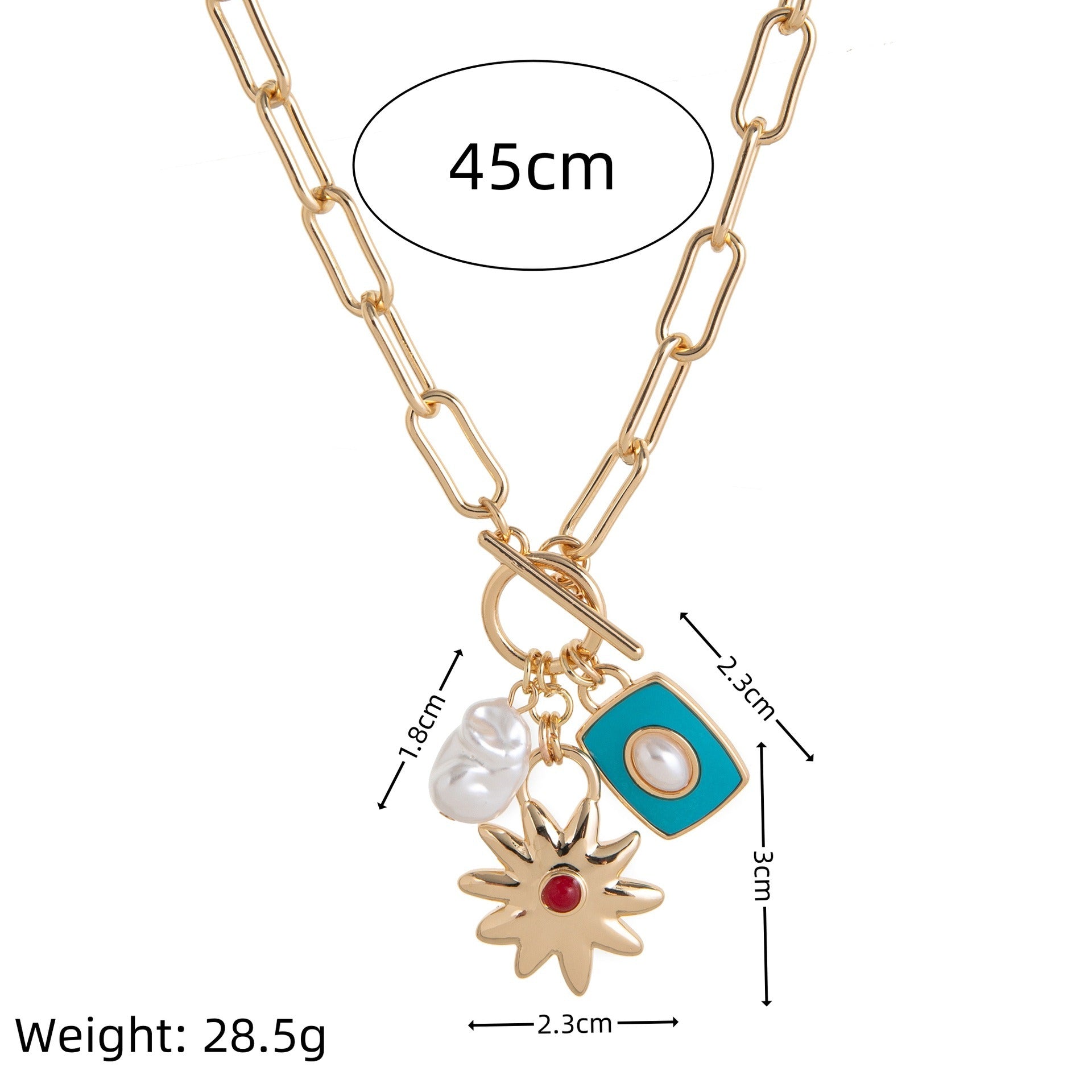 Star Sun Gold Blue Pearl Enamel Anti Tarnish Link Chain Necklace Bulk
