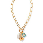 Star Sun Gold Blue Pearl Enamel Anti Tarnish Link Chain Necklace Bulk