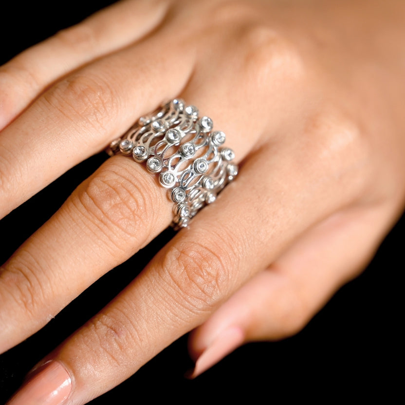 18K Gold Silver CZ Adjustable Free Size Bracelet Cum Ring Bulk