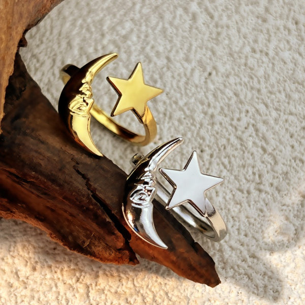 Crescent Moon 18K Gold Plated Silver Anti Tarnish Free Size Ring Bulk Main image