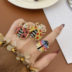 Insect 18K Gold Red Black White Crystal CZ Free Size Ring Bulk