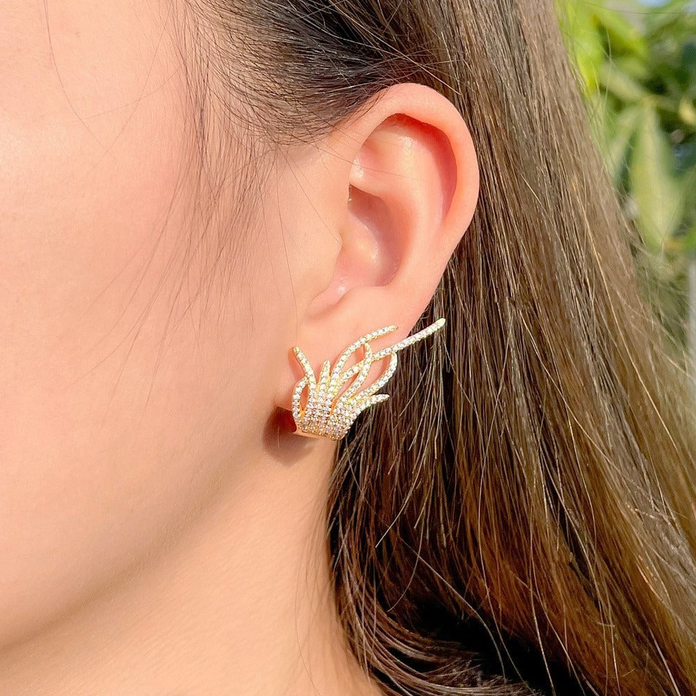 Stylish Glossy 18K Gold White Anti Tarnish Stud Ear Cuff Earring Bulk