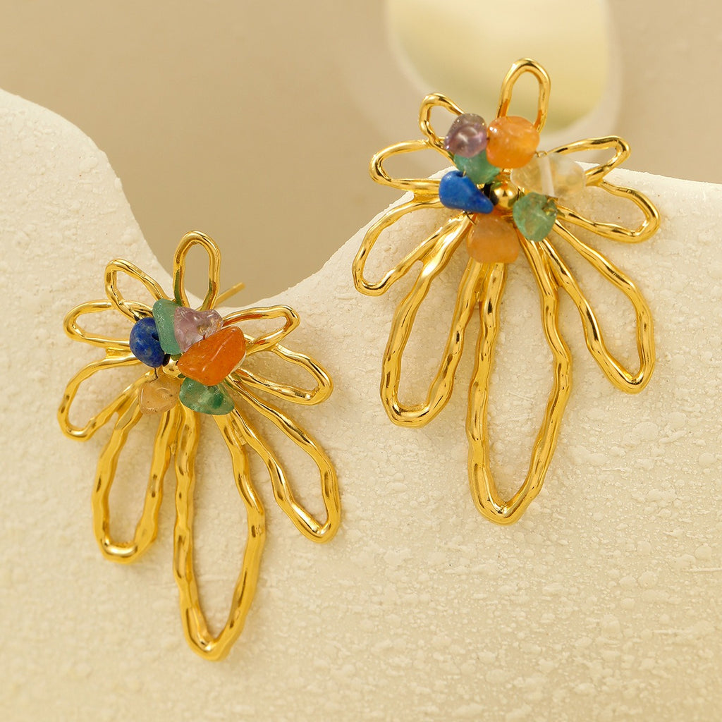 Flower Multi Gemstone 18K Gold Anti Tarnish Dangler Earring Bulk