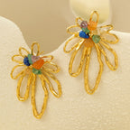 Flower Multi Gemstone 18K Gold Anti Tarnish Dangler Earring Bulk