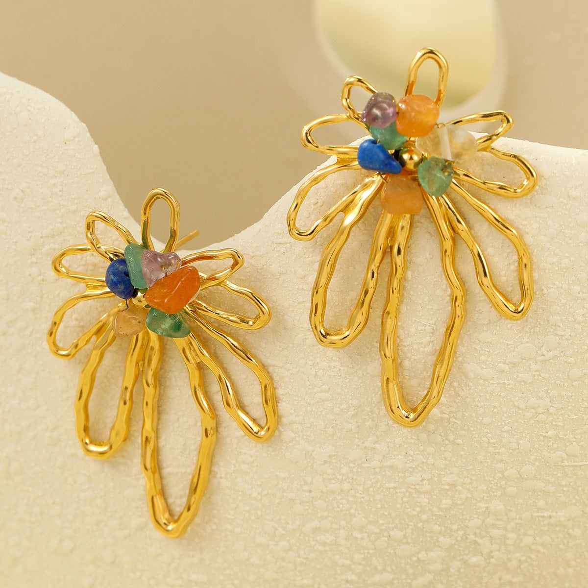 Flower Multi Gemstone 18K Gold Anti Tarnish Dangler Earring Bulk