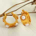 18K Gold Plated White Pearl Stainless Steel Hook Earrings Women Bulk