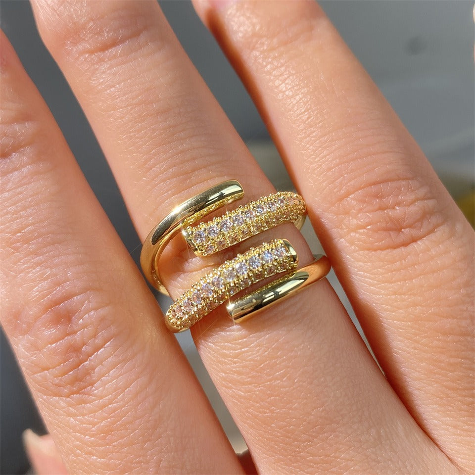 Cross Over CZ 18K Gold Plated Silver Anti Tarnish Free Size Ring Bulk