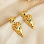 Triangle Evil Eye Blue Gold Stainless Steel Dangler Earring Women Bulk