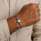 Round Evil Eye Black CZ Beads Pink Blue White Thread Rakhi For Men Bulk