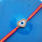 Heart Evil Eye Rose Gold Plated CZ Mother of Pearl Thread Rakhi Bulk