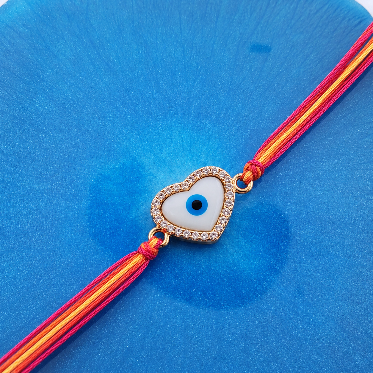 Heart Evil Eye Rose Gold Plated CZ Mother of Pearl Thread Rakhi Bulk