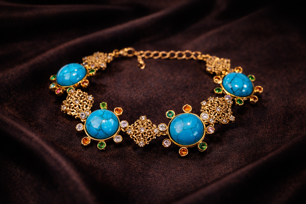 Bulk Blue Flower Clover Gold Plated Cubic Zirconia Alloy Bracelet Secondary image
