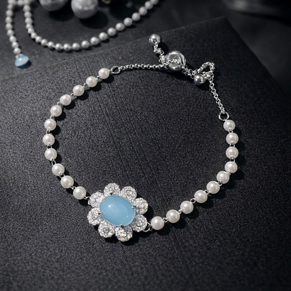 Bulk Blue Flower Silver Plated Cubic Zirconia  Bracelet For Women Secondary image