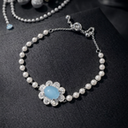 Bulk Blue Flower Silver Plated Cubic Zirconia  Bracelet For Women