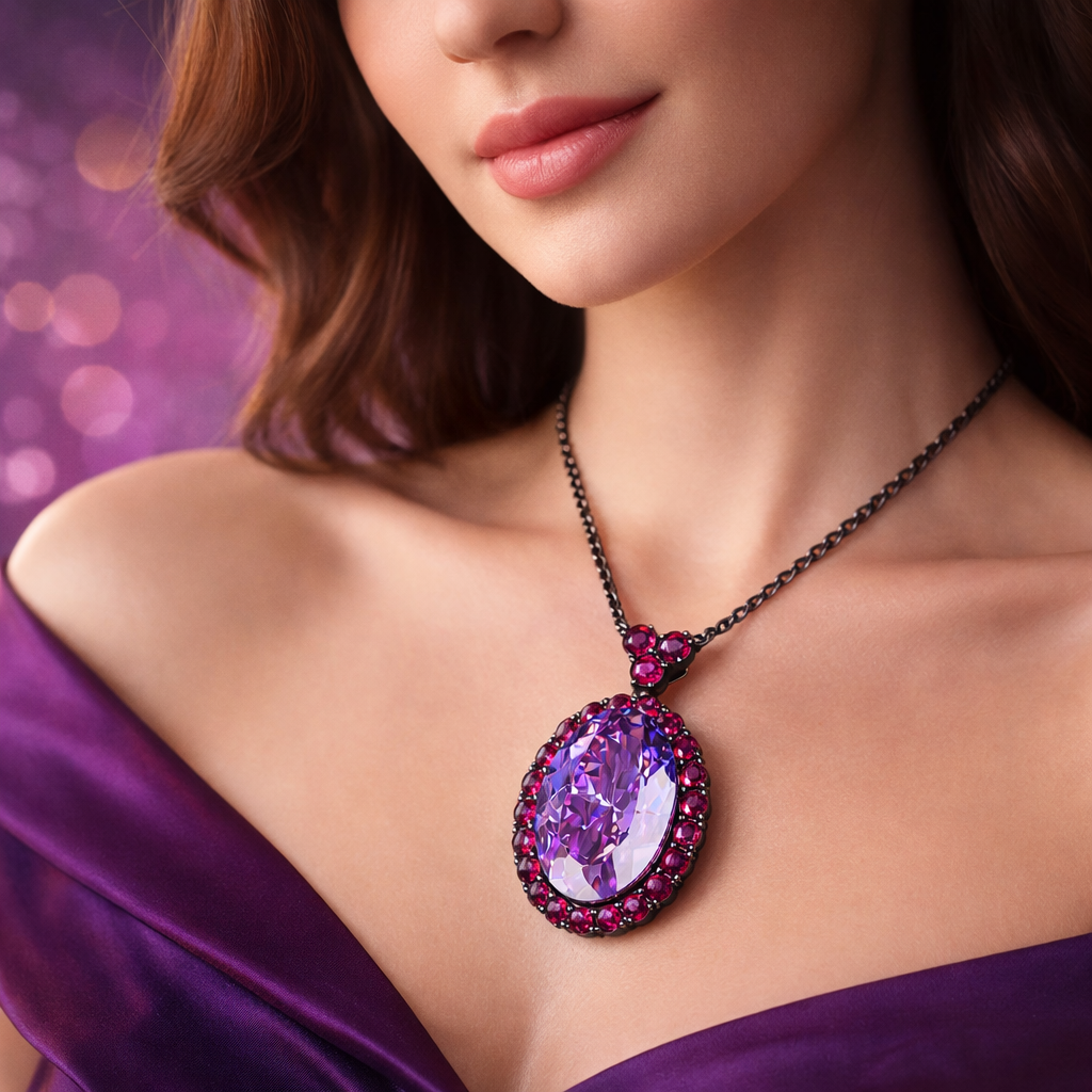 Vintage Style Oval Black CZ Anti Tarnish Copper Pendant Chain Wholesale