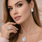 Black Elegant Oval Cut Silver Plated CZ Copper Necklace Combo Set Bulk