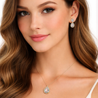 Luxury Pear Shape Rose Silver Gold CZ Copper Necklace Earring Set Bulk