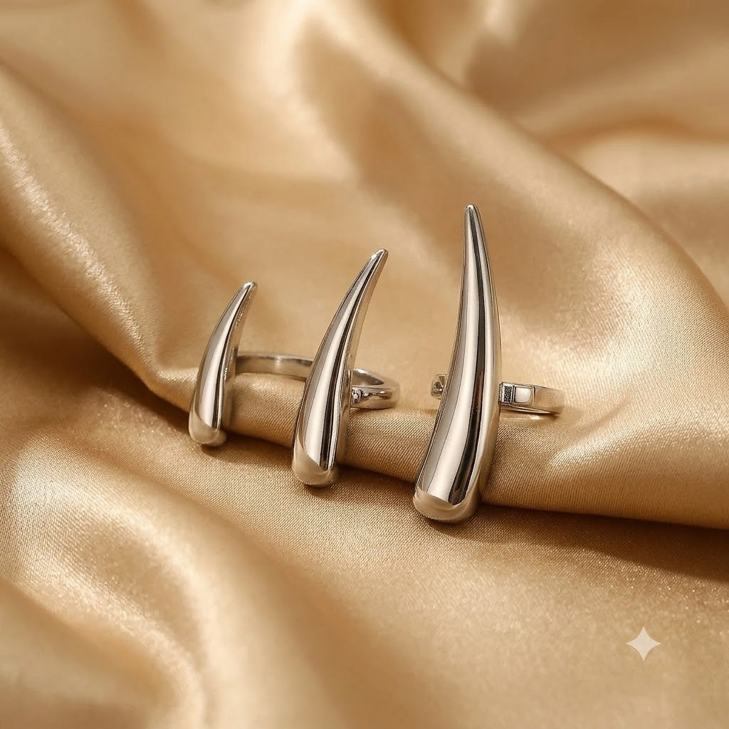 Modern Sculptural Spike Silver Plated Plain Alloy Cocktail Ring Bulk