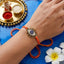 Designer Evil Eye Gold Plated CZ Red Orange Thread Rakhi For Men Bulk