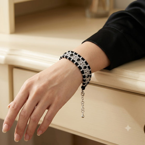 Luxury Silver Black Onyx Rhinestone Embellished Copper Bracelet Bulk Main image