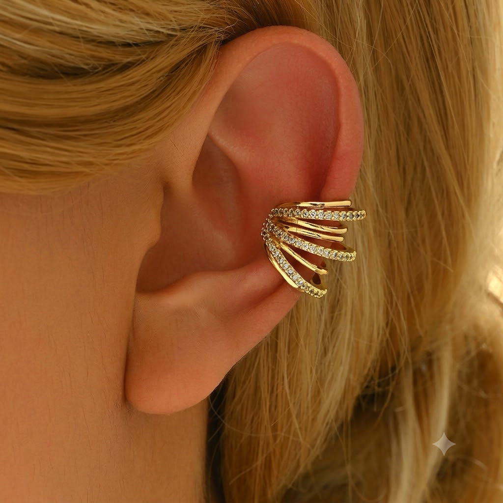 Multi Layer Gold Silver Plated CZ Copper Single Ear Cuff Earrings Bulk