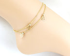 Elegant Gold Plated Triple Heart Charm Beaded Chain Anklets Wholesale