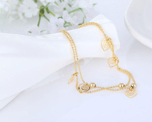 Elegant Gold Plated Triple Heart Charm Beaded Chain Anklets Wholesale Secondary image