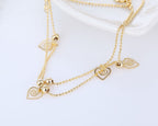 Elegant Gold Plated Triple Heart Charm Beaded Chain Anklets Wholesale
