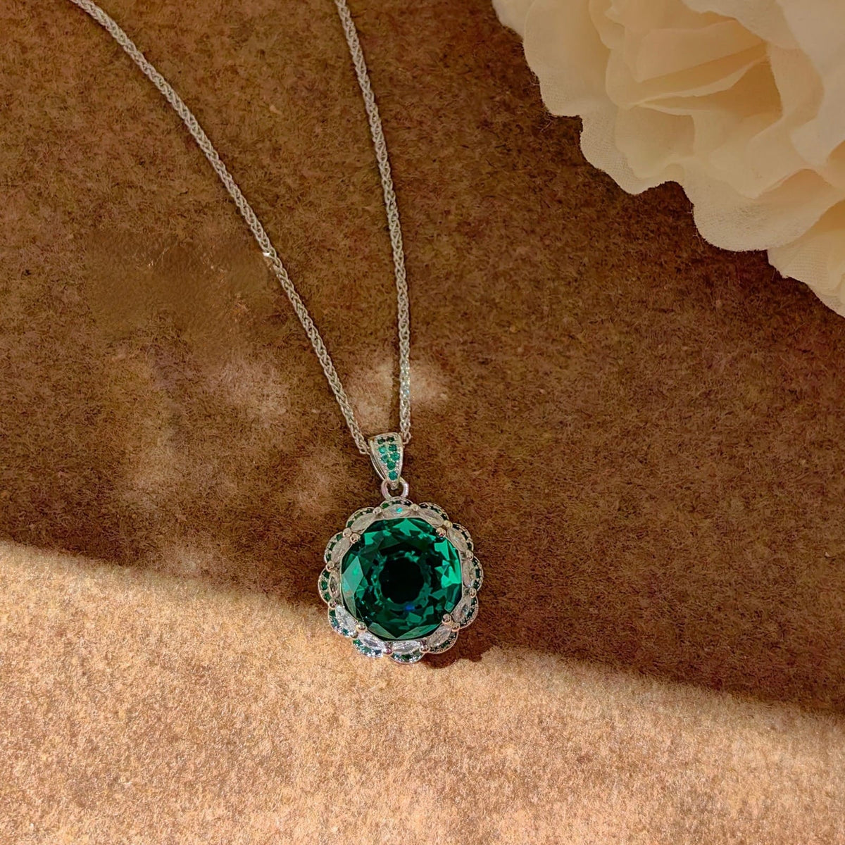 Multi Color Emerald Floral Silver Cubic Zirconia Copper Necklace Combo Bulk