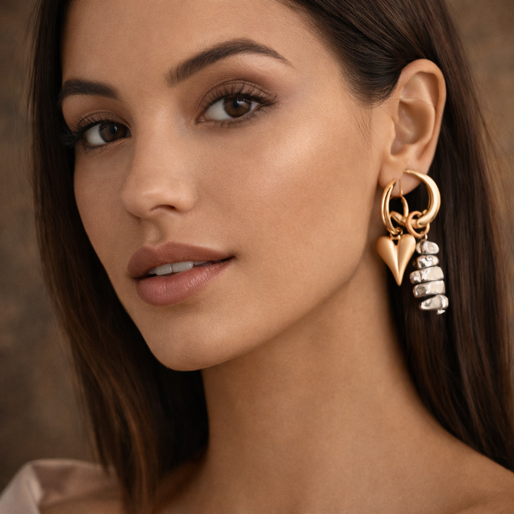 Heart Party Wear Dual Tone Gold Silver Plated Alloy Hoop Earrings Bulk Secondary image