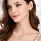 Luxury Round Halo Rose Silver Gold CZ Copper Necklace Earring Set Bulk