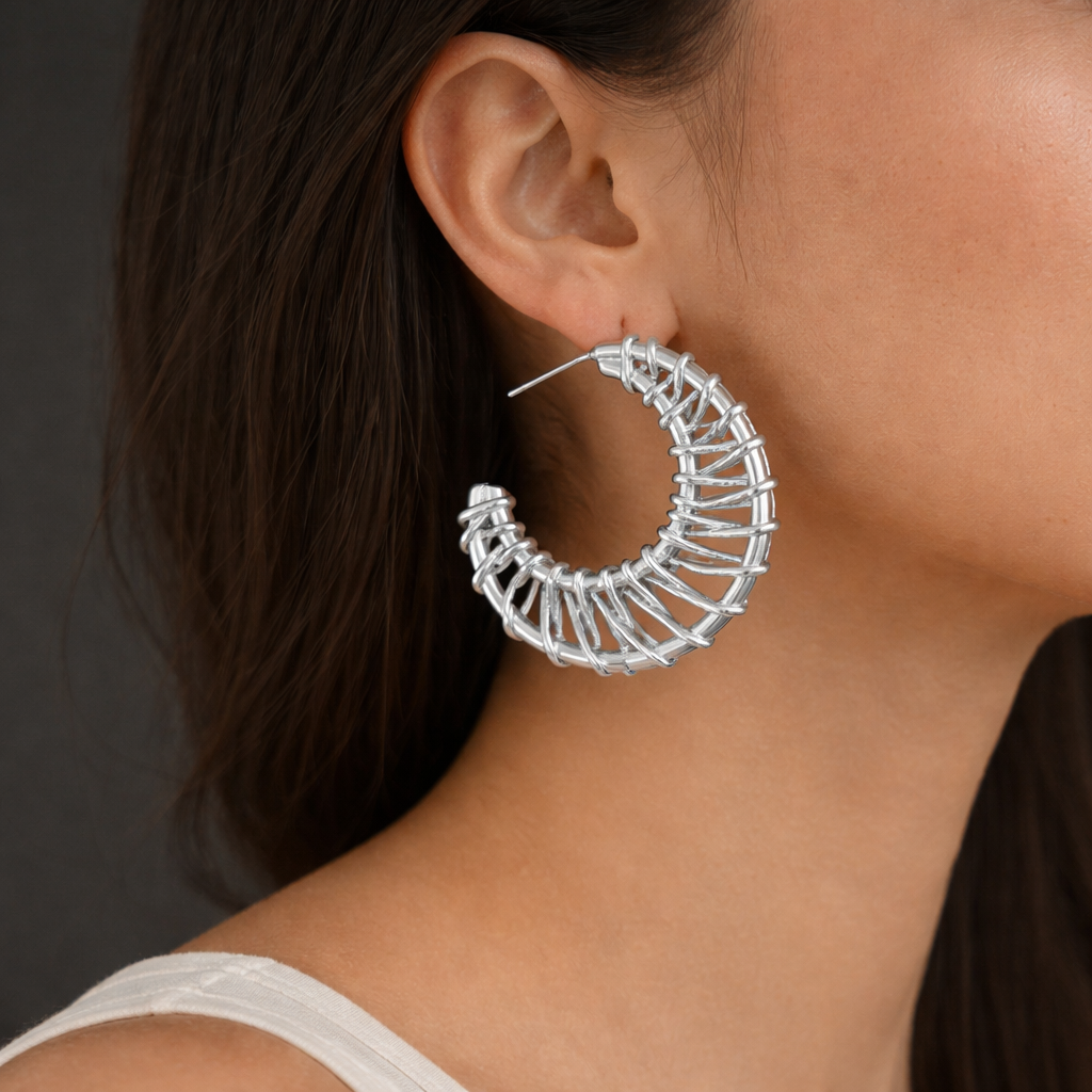 Designer Cage Wrap Gold Silver Anti Tarnish Copper Hoop Earrings Bulk