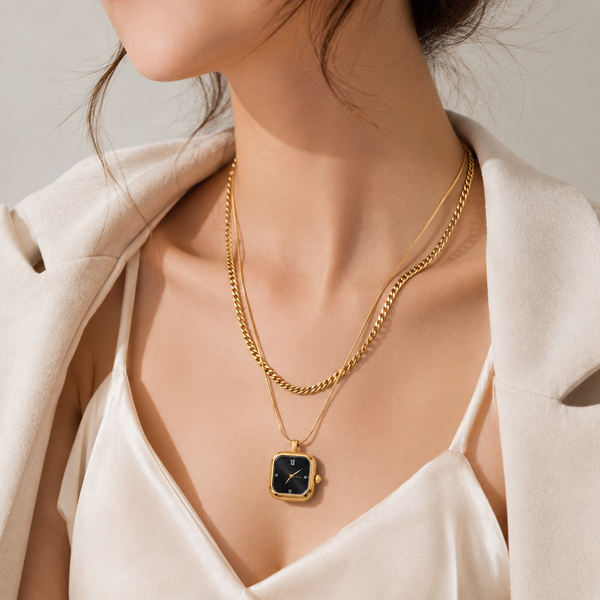 Minimalist Watch Layered Chain Gold Silver Stainless Steel Necklace Bulk Main image