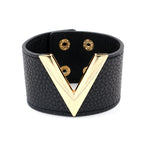 V Shape Black White Red 18K Gold Pu Leather Wrist Band Bracelet Bulk