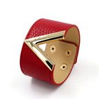 V Shape Black White Red 18K Gold Pu Leather Wrist Band Bracelet Bulk