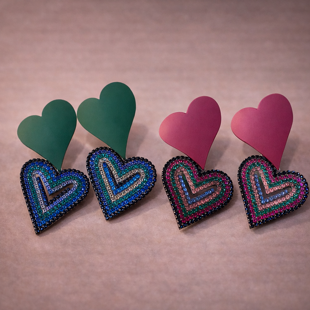 Bulk Multi Color Heart Black Rhinestone Alloy Drop Earrings For Women