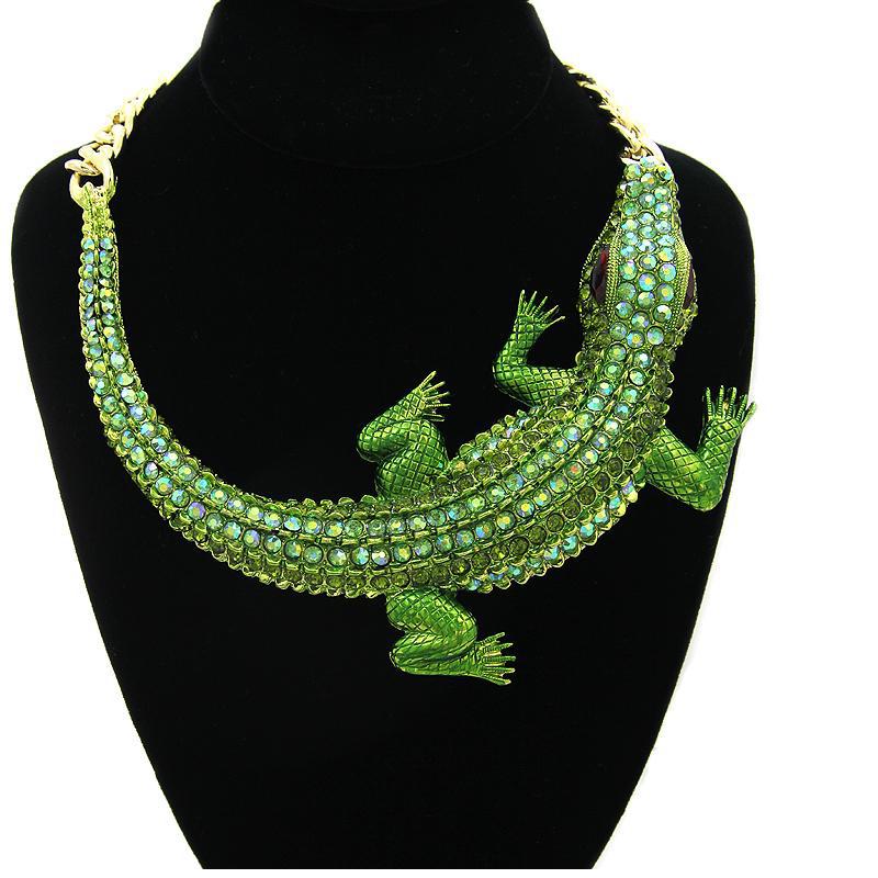 Big Crocodile 18K Gold Green Anti Tarnish Collar Necklace Bulk