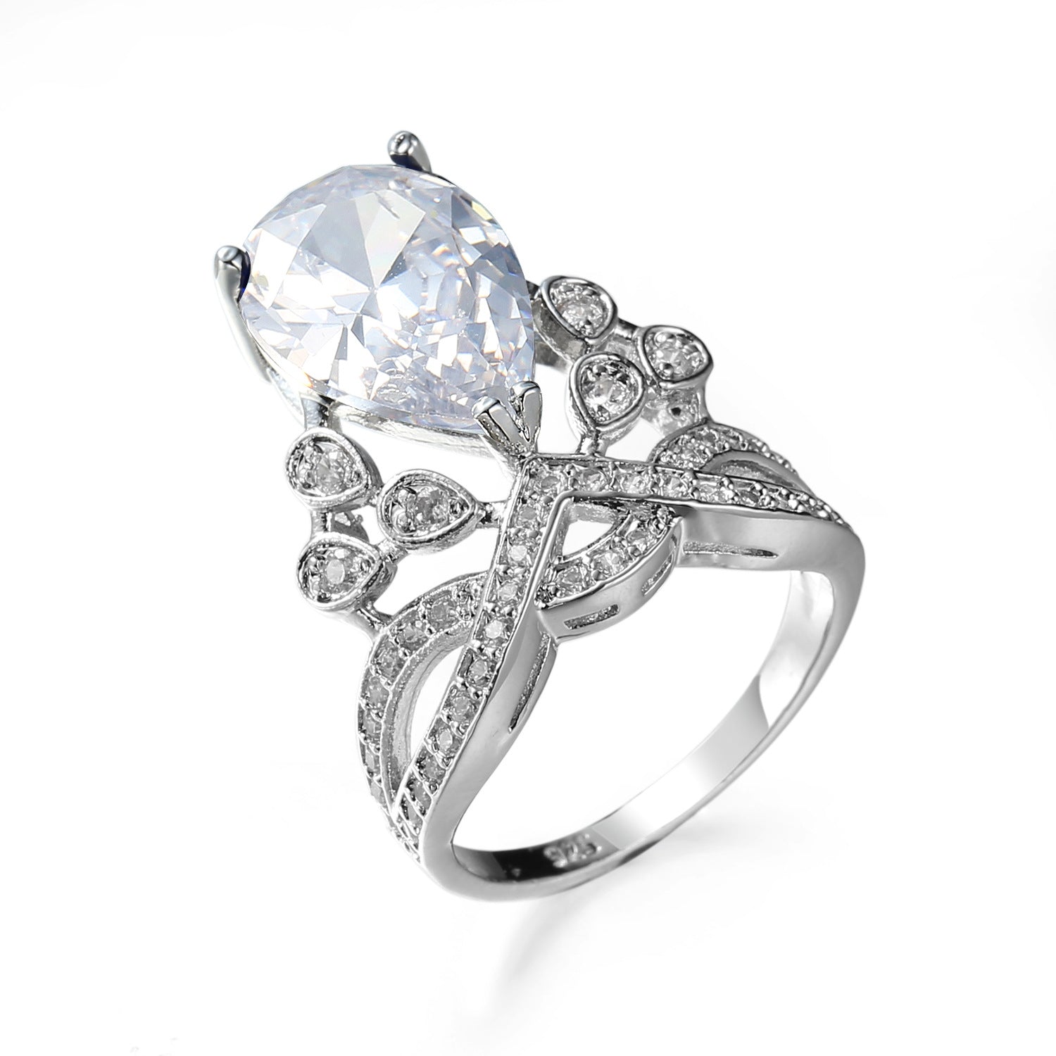 Bulk White Blue Drop Silver Plated CZ Copper Adjustable Cocktail Ring