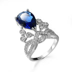 Bulk White Blue Drop Silver Plated CZ Copper Adjustable Cocktail Ring