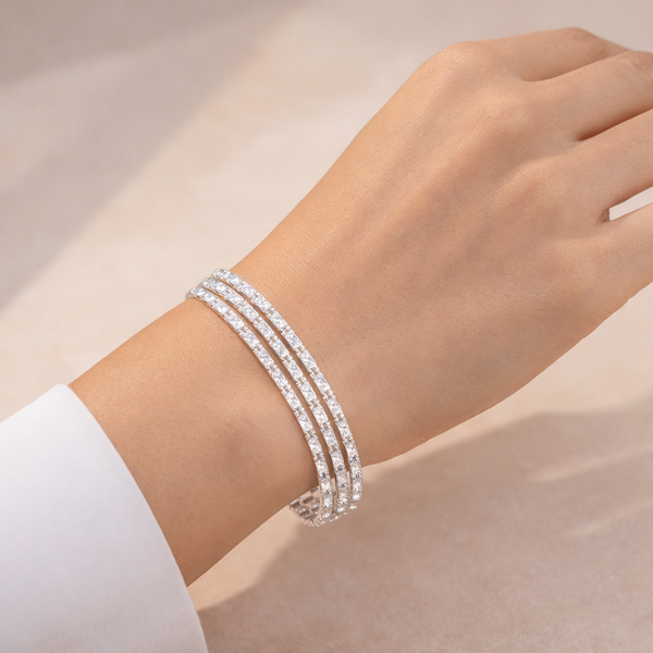 Wholesale Double Strand Baguette Tennis Gold Silver CZ Copper Bracelet Main image