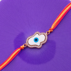 Floral Evil Eye Rose Gold Plated CZ Mother of Pearl Thread Rakhi Bulk
