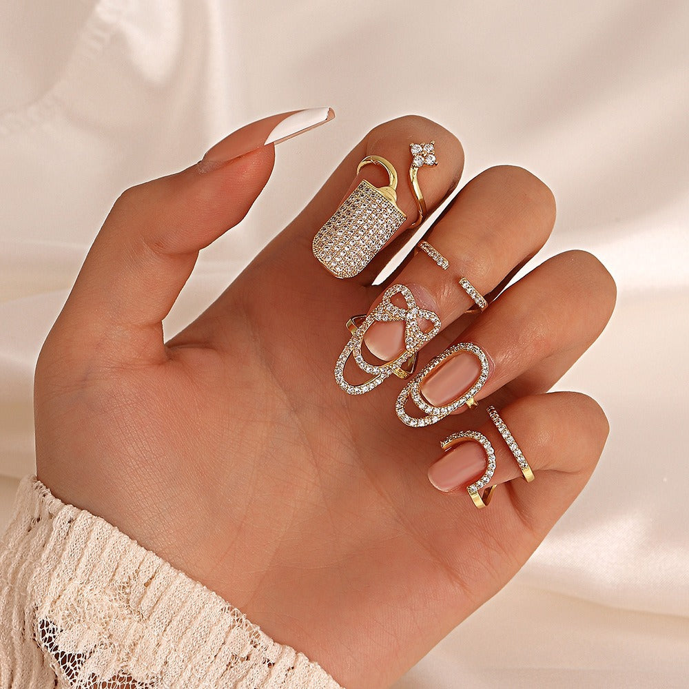 Oval 18K Gold CZ Anti Tarnish Exquisite Open Free Size Nail Ring Bulk