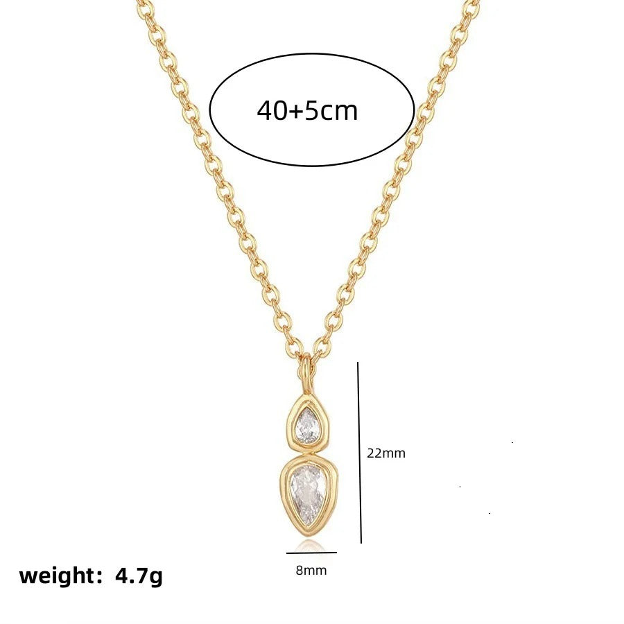 Dual Drop Solitaire CZ Gold Anti Tarnish Necklace Pendant Chain Bulk