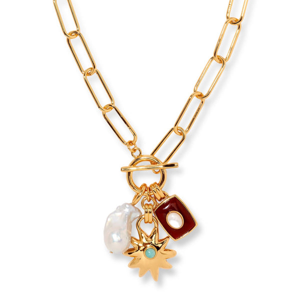 Star Sun Gold Maroon Red Pearl Anti Tarnish Link Chain Necklace Bulk Main image