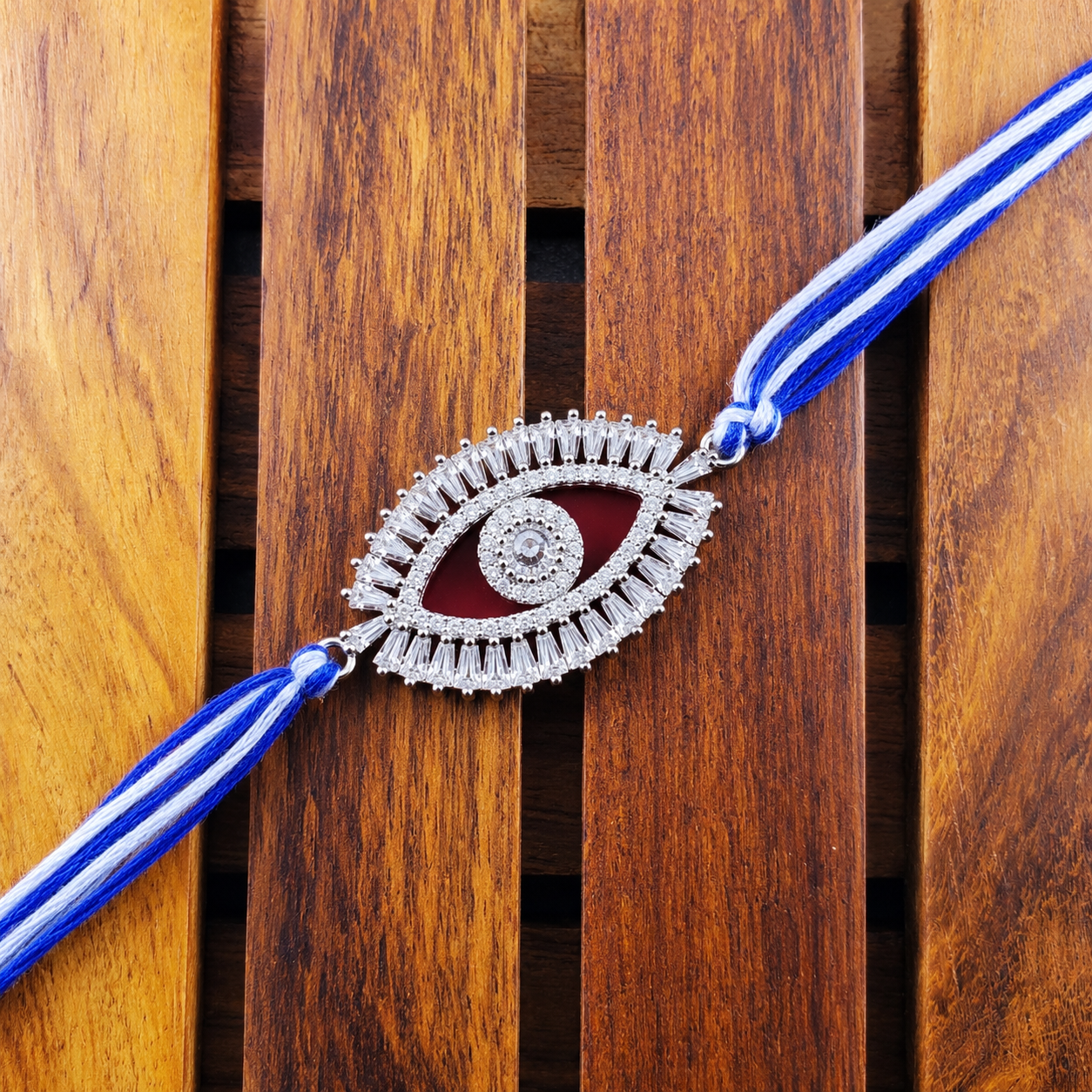 Nazar Protection Evil Eye Silver Plated CZ Thread Rakhi For Men Bulk