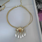 Evil Eye Blue Cubic Zirconia Pearl 18k Gold Anti Tarnish Snake Necklace Pendant Chain For Women