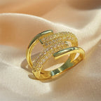 Cross Over CZ 18K Gold Plated Silver Anti Tarnish Free Size Ring Bulk