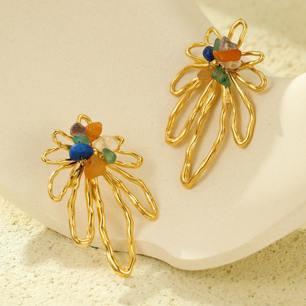 Flower Multi Gemstone 18K Gold Anti Tarnish Dangler Earring Bulk Main image