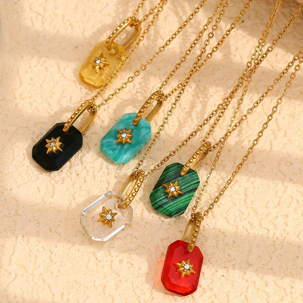 Rectangle Star Transparent 18K Gold Stainless Steel Anti Tarnish Pendant Chain Necklace For Women Secondary image